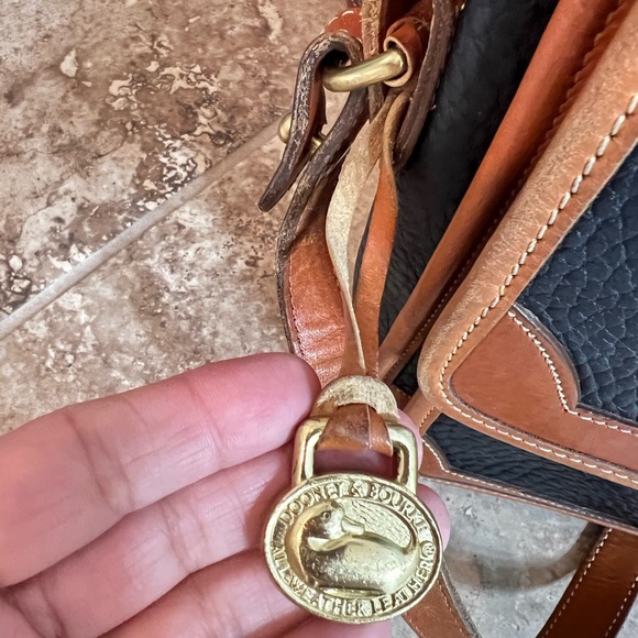 Dooney & Bourke Black and Tan Leather Messenger Bag - Picture 4 of 15